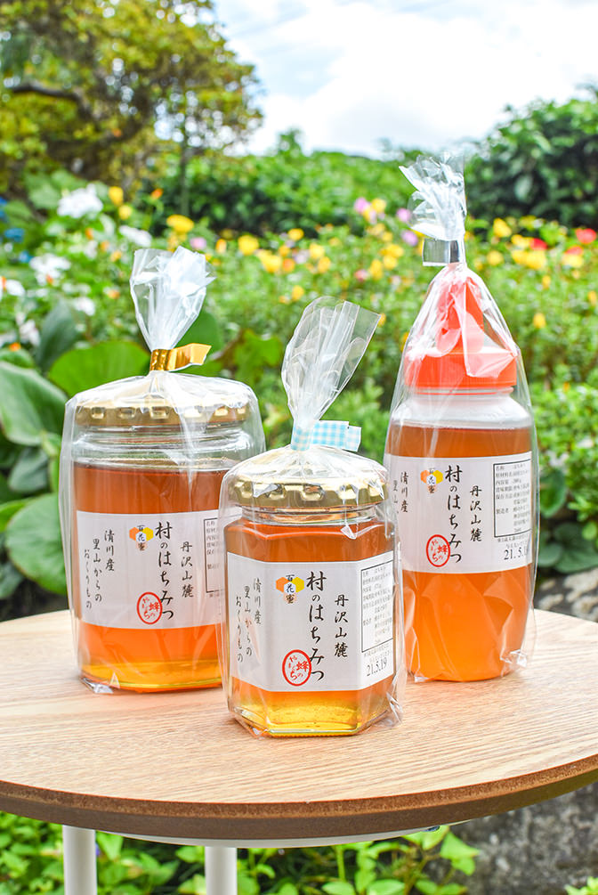 清川村の自然を背景にしたハチミツの写真