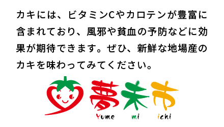 カキには、ビタミンCやカロテンが豊富に含まれており、風邪や貧血の予防などに効果が期待できます。ぜひ、新鮮な地場産のカキを味わってみてください。